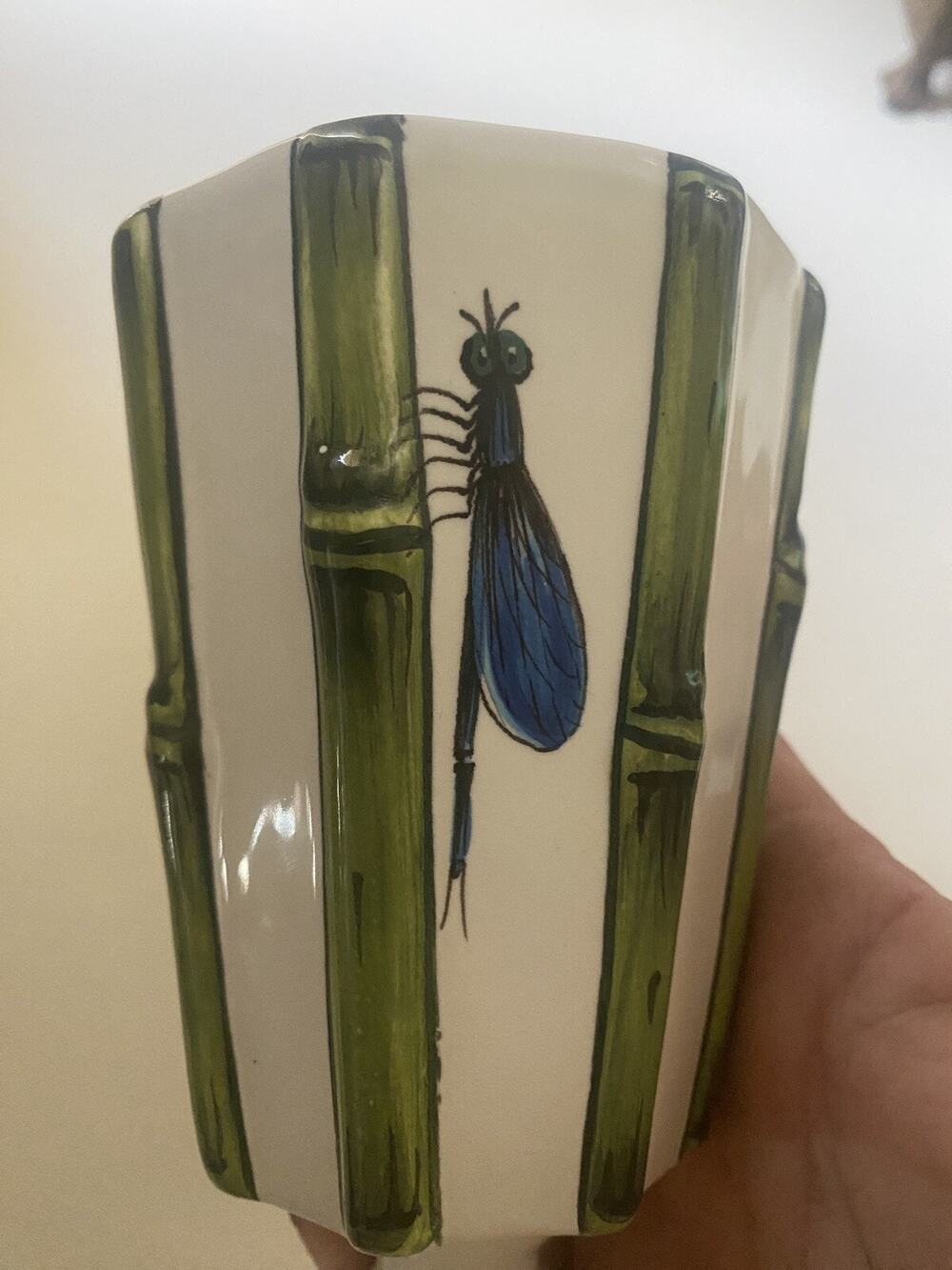 Costa 70065 Vase 6 Inches Tall. Vintage Dragonfly and Bamboo